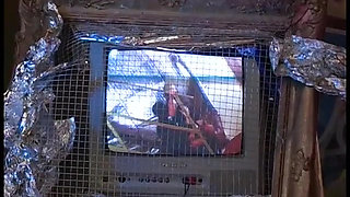 Sexy chick in black leather lingerie wild banged