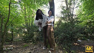 Interracial forest sex with a hot ebony bride