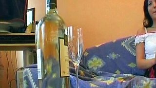 A Hot German Chick Stuffing a Bottle Hard in Her Shaved Twat