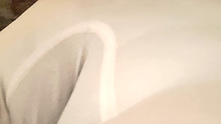 The Line of the MILF's Vagina Is Marked in Her Panties