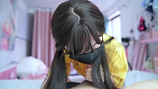 Chinese delivery girl gets pussy licked and fucked