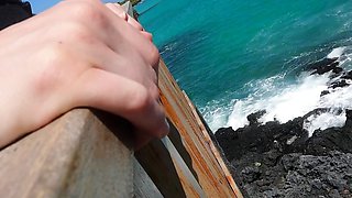 Hot blonde flashing tits, handjob and fucking on public beach