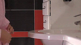 Petite Brunette College Girl Prom Queen Gets Her Panties off in the Bathroom to Flash Pussy and Naked Ass