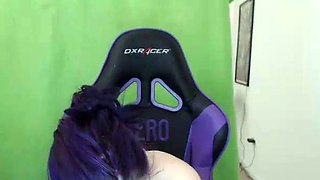 Small titted brunette Sharron with glasses masturbates