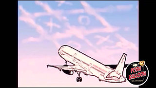 Horny stewardess has sex in the airplane bathroom with the first passenger she comes across