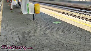 Flashing My Pussy In Front Of People In Public Train Station And I Masturbate Me Very Risky With People Near - Miss Creamy