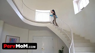 Blue haired buxom cougar makes all of her stepson's kinky porno dreams come true when they are alone