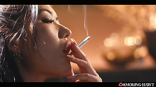 Sexy Japanese Asian Kawaii Girl Smoking Cigarette While Touching Herself In The Pussy