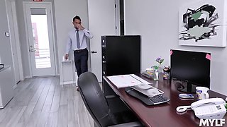 Busty Female Boss Shows Her Hairy Pussy To Her New Assistant
