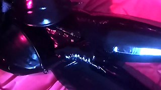 Latex slut solo anal masturbation