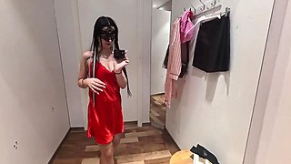 Camera in a public fitting room! Nice brunette tries on underwear!