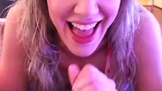 POV BJ Hot blonde wife cheats  give Daddy a nasty sloppy deepthroat Blowjob, he cums in her mouth!