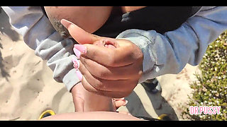 Pregnant Woman Is Abandoned by Her Husband and Masturbates a Stranger on the Beach Without Him Knowing Until She Gets All the Mi