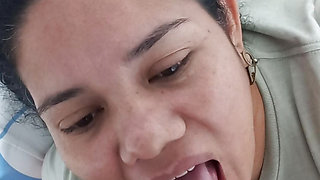 Beautiful girl sucking deep throat