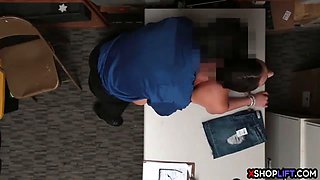Tight teen caught stealing by security and fucks him