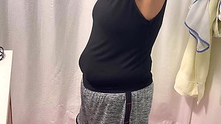 Mature Woman Undressing and Spreading Ass and Playing with Her Boobs