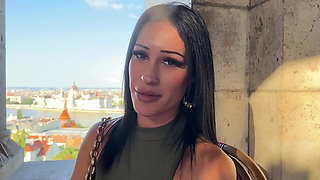 Brunette tourist with an angel face sucks my dick in the park