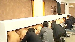 Bare butt Japanese chicks licked at a gloryhole party