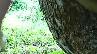 Masturbation in the garden with orgasm and golden rain close-up