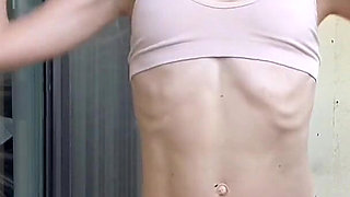 Outdoor Stretching with Skinny Blonde Dancer