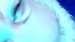 Blonde babe gets her face covered by cum