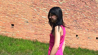 Cute Teen Lolly Flashing Her Small Tits and Pussy Outdoors