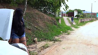 Preggo latina is thankful to repairman for fixing her car and wet cunt