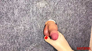 I Took a Close-up Shot of Glory Hole - Spanking My Feet on the Cock and Balls of a Slave Easycbtgirl