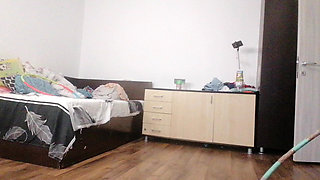 Sexy Wife Workout at Home Naked. Amateur Wife Masturbates with Her Fingers in Her Pussy