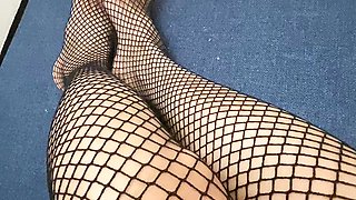 Sexy Asian Legs and Tiny feet with long toes in fishnet stocking wearing high heels