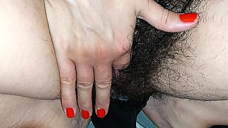 Amateur Wife Fingers Her Hairy Pussy. Hot Brunette Hairy Pussy, Hairy Bottom, Big Tits, Big Nipples.