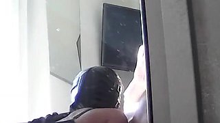 Blowjob in the Mirror and Swallowing Cum with the Beautiful and Big MILF Ass