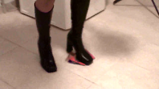 Crushing blonde making a mess with her high heels