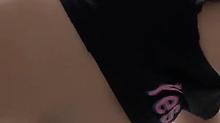 A Japanese Girl in Wedgie Thong Panties Cleans Her Apartment While Repeatedly Fixing Her Big Tits That Stick Out of Her T-shirt