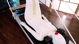White latex doll gets her physical workout session with