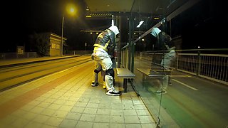 Really Risky Sex at a Bus Stop with a Young Stepsis That Ends with an Orgasm and a Cumshot
