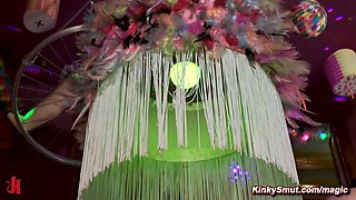 Tied up babe Liz Rainbow performs public giving head