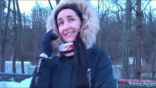 Brunette babe agrees to fuck with a stranger in his car POV