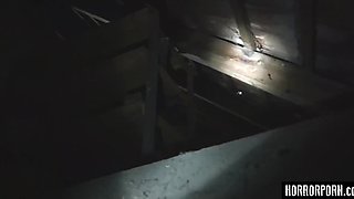 Possessed by a Demon, a Skinny Brunette Babe Throats & Rides a Guy's Cock In Her Hellish Manner