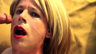 Blond Amateur Crossdresser Facial