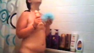 Chubby Amateur Plays With Dildo in the Shower