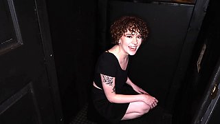 Ash Fatale, the big mouth slut, swallows a load through a gloryhole.