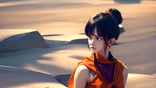 AI-generated Asian beauty teases with desert lingerie and curves