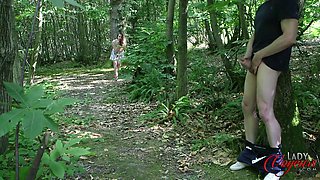 Outdoors masturbation in the forest with a cute teen babe