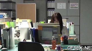 Lascivious secretary has joy with her boss in the office