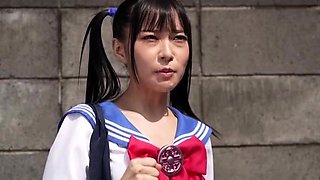 Two asian foot fetish school girl tease a cock