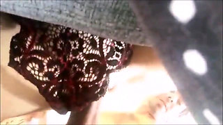 Clothed sex milf in silky dress, nightie, panties, heels & fishnet, blowjob, rimmjob, spanking, anal fuc - backing view - full