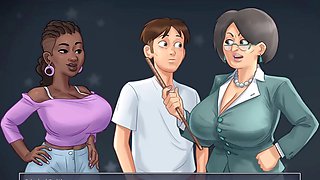 Summer saga music teacher strips down in part featuring big-boobed milf and student fun