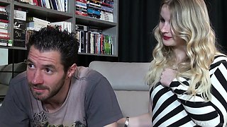 Hot ass blonde girlfriend Hajnalka moans while having a threesome