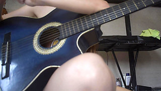 Petite blonde strips for her guitar teacher, so he can finish on her back, so he doesn't get her pregnant because he's older.